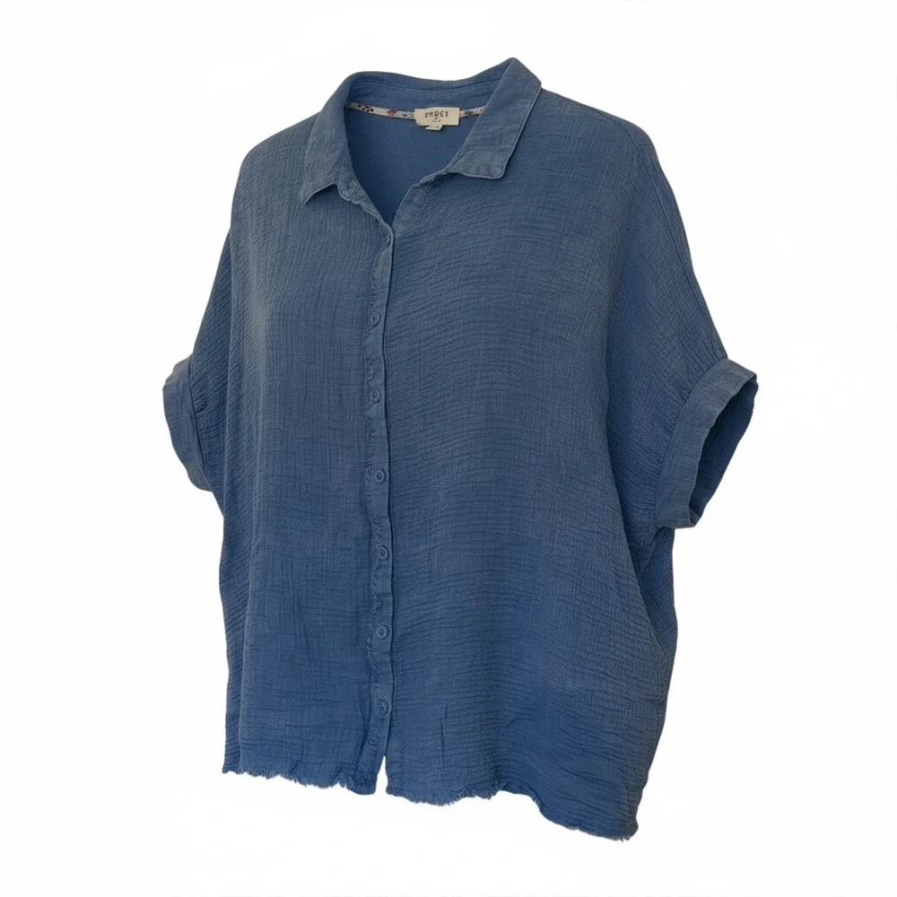 Umgee Blue Women's Button-Up Top - Picture 2 of 6